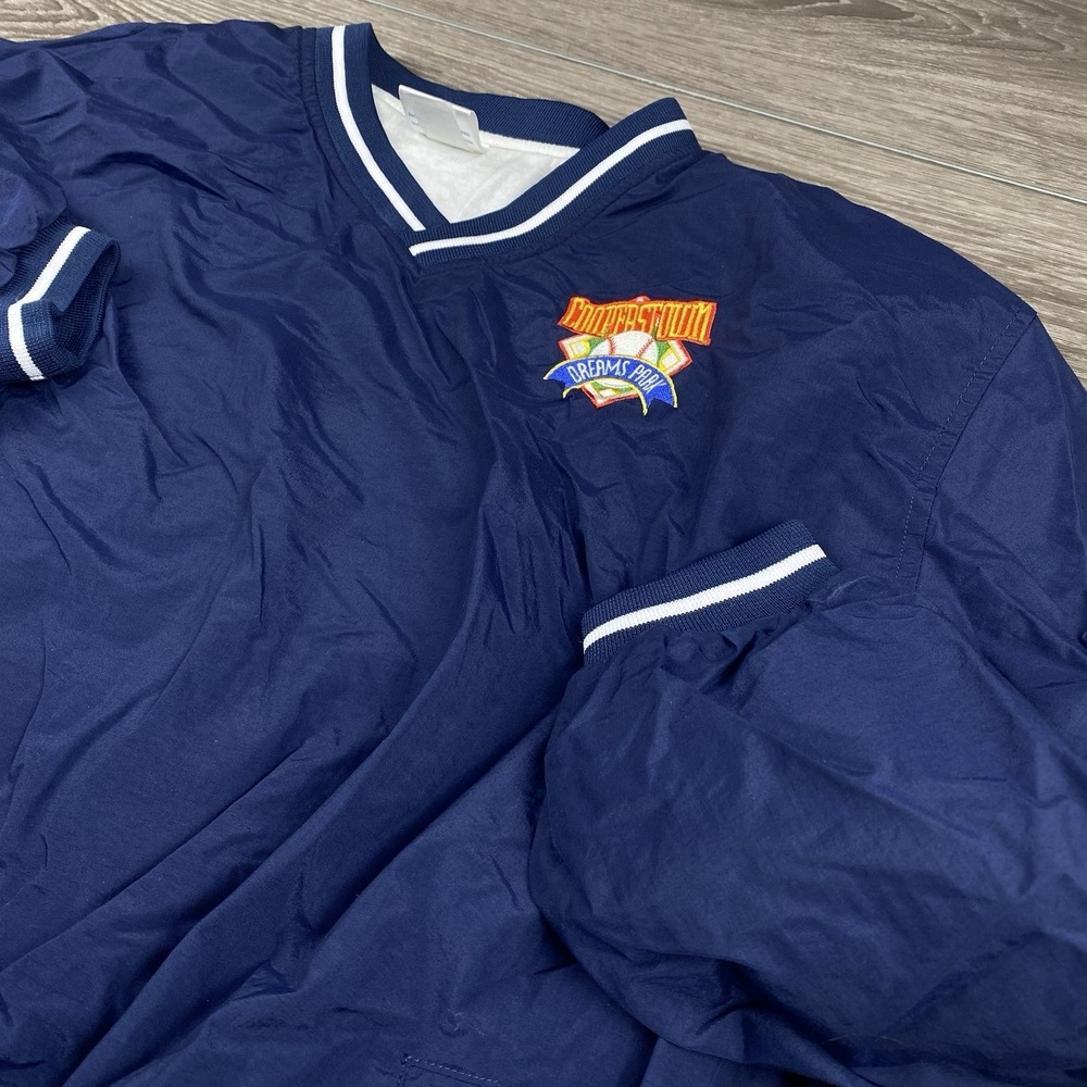 Cooperstown Dreams Park Mens V Neck Pullover Windbreaker Navy Embroidered XL